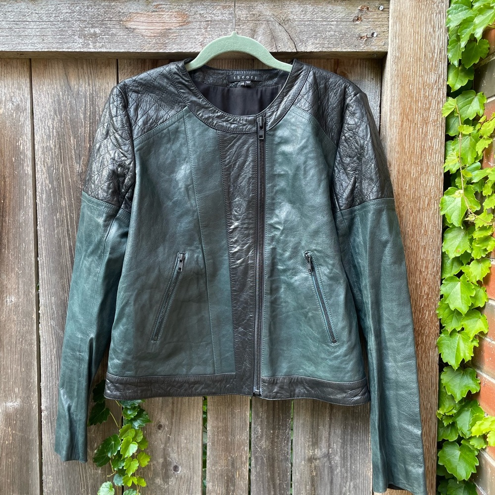Theory Maisie Leather Moto Jacket Womens Sz Large